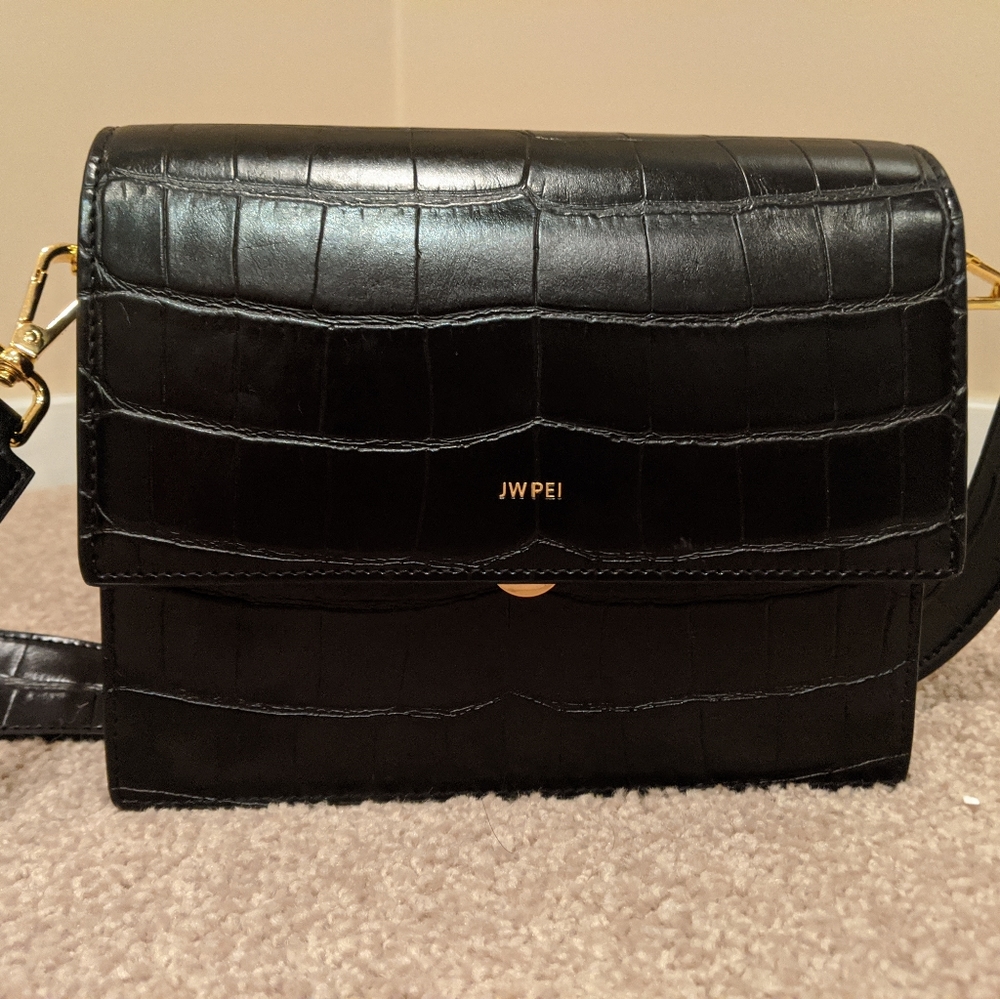 JW Pei mini flap bag black croc crossbody bag